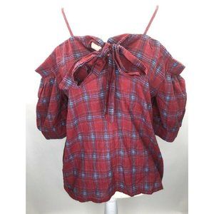 Women's Paper Crane Red and Blue Off Shoulder Tap Size Large NWT